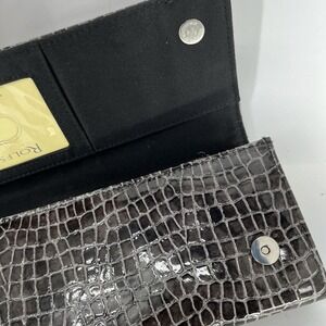 ROLFS Croc Embossed Leather Clutch Wallet Organizer Dark Gray